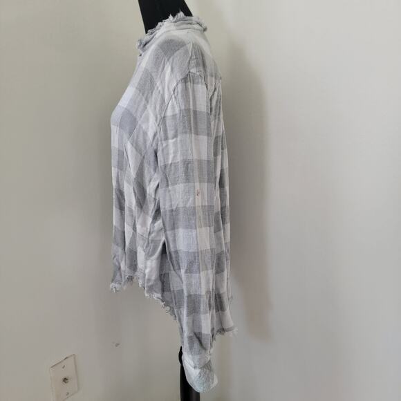 Cloth & Stone Flannel Buffalo Check Henley Long Sleeve Tunic Gray Raw Hem Large - Picture 4 of 15